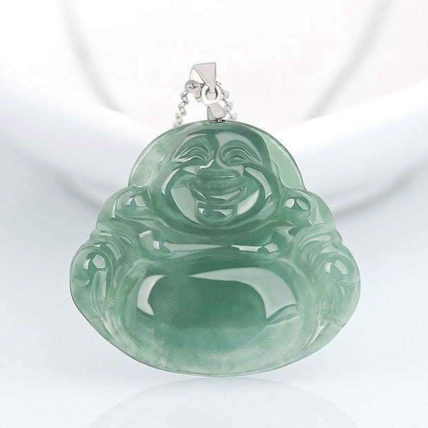 Buddha Stones 925 Sterling Silver Laughing Buddha Jade Protection Calm Necklace Chain Pendant Necklaces & Pendants BS Jade