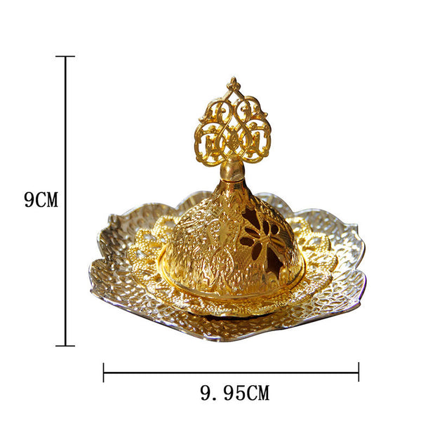 Buddha Stones Gold Leaf Coaster Spiritual Mini Alloy Metal Incense Burner