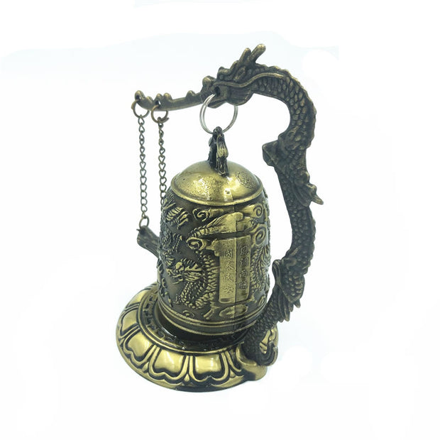 Buddha Stones Feng Shui Antique Bronze Dragon Bell Wealth Success Luck Decoration
