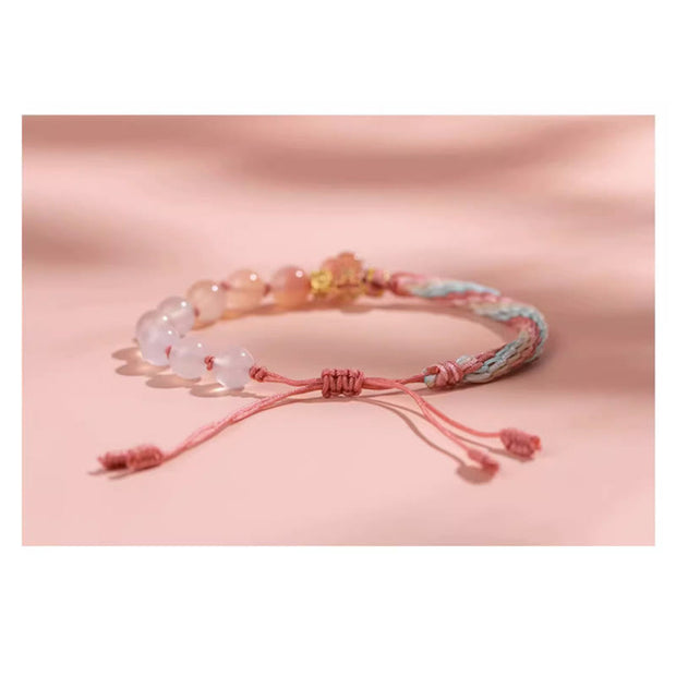 Buddha Stones Natural Gradient Agate Reincarnation Knot Peach Blossom Wealth Luck Handmade String Bracelet
