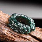 Buddha Stones Natural Cyan Jade Dragon Carved Success Ring Ring BS 2