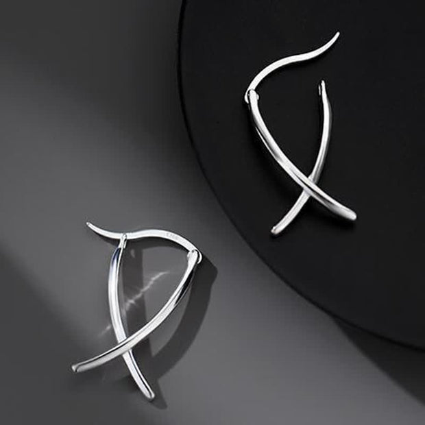 Buddha Stones Geometric Cross Design Luck Hoop Earrings Earrings BS Silver