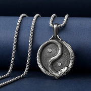Buddha Stones Pure Tin Yin Yang Dragon Luck Strength Necklace Pendant