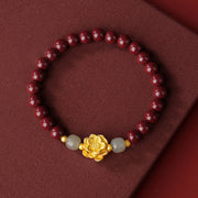 Buddha Stones 999 Sterling Silver Lotus Cinnabar Hetian Jade Blessing Bracelet Bracelet BS 8