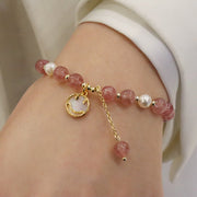 Buddha Stones Strawberry Quartz Pearl Elk Smiley Face Fishtail Fu Character Charm Healing Bracelet Bracelet BS 6