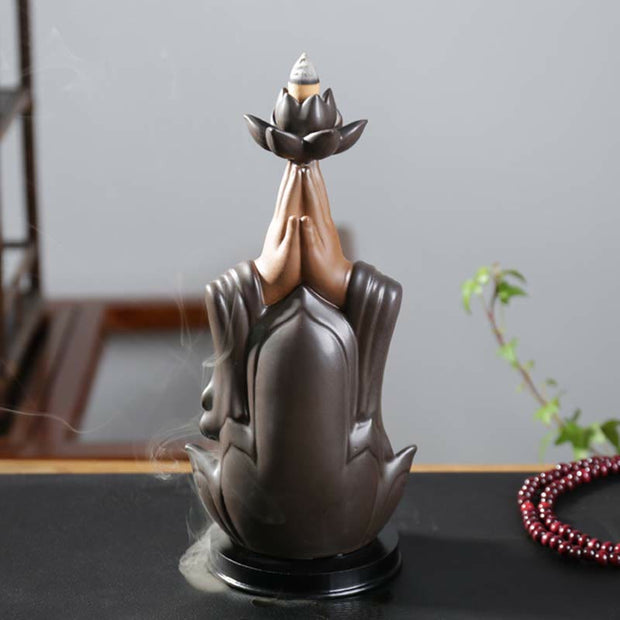 Buddha Stones Buddha Avalokitesvara Chenrezig Ksitigarbha Ceramic Lotus Blessing Backflow Incense Burner