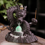 Buddha Stones Auspicious Dragon Ceramic Backflow Smoke Fountain Meditation Healing Incense Burner Led Ball Decoration Incense Burner BS 3