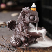 Buddha Stones Lovely Dinosaur Purple Clay Backflow Smoke Fountain Healing Incense Burner Decoration