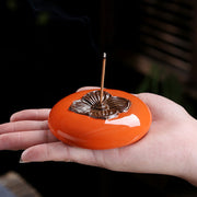 Buddha Stones Persimmon Ceramic Meditation Healing Incense Burner Incense Holders Incense Burner BS 9