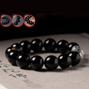 Buddha Stones Black Obsidian Om Mani Padme Hum Transformation Bracelet Bracelet BS 7