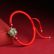 Buddha Stones Year of the Rabbit Hetian Jade Bunny Cinnabar Beaded Abundance String Bracelet Bracelet BS 5