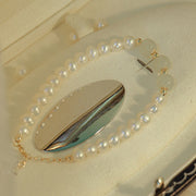 Buddha Stones 14K Gold Plated Natural Pearl Hetian Cyan Jade White Jade Sincerity Bead Chain Bracelet Bracelet BS 20