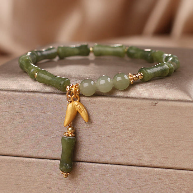Buddha Stones Green Bamboo Jade Leaf Pattern Wealth Luck Bracelet Bracelet BS 6