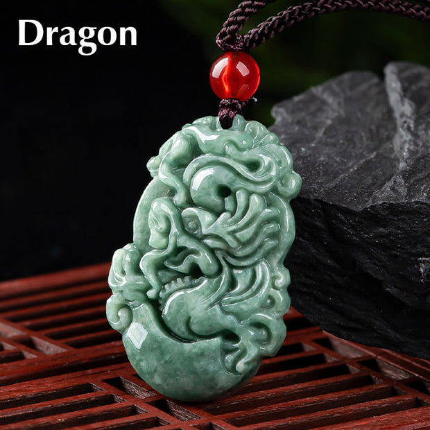 Buddha Stones Natural Jade 12 Chinese Zodiac Prosperity Necklace Pendant Necklaces & Pendants BS Dragon