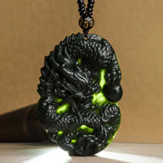 Buddha Stones Hetian Cyan Jade Dragon Success Harmony Necklace Beaded String Pendant Necklaces & Pendants BS 8