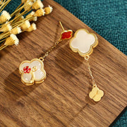 Buddha Stones 24K Gold Plated White Jade Four Leaf Clover Plum Blossom Luck Necklace Pendant Earrings Necklaces & Pendants BS 9