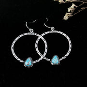 Buddha Stones Round Boho Turquoise Strength Hoop Drop Dangle Statement Earrings