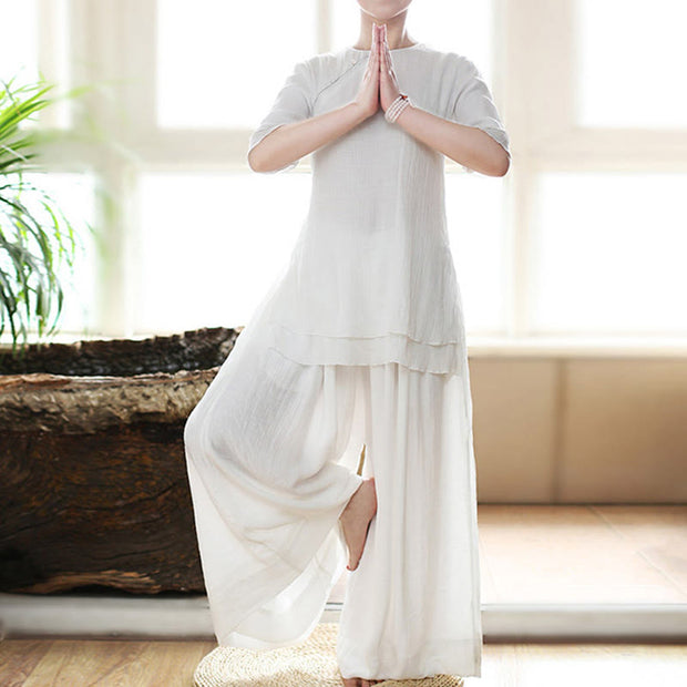 Buddha Stones Vintage Yoga Zen Prayer Spiritual Meditation Practice Plain Color Clothing Women's Set Clothes BS 13