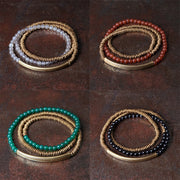 Buddha Stones Tibetan Various Agate Stone Copper Protection Triple Wrap Bracelet Bracelet BS 16