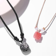 Buddha Stones Natural Silver Sheen Obsidian Red Agate Dancing Lion Protection Necklace Pendant Necklaces & Pendants BS 1