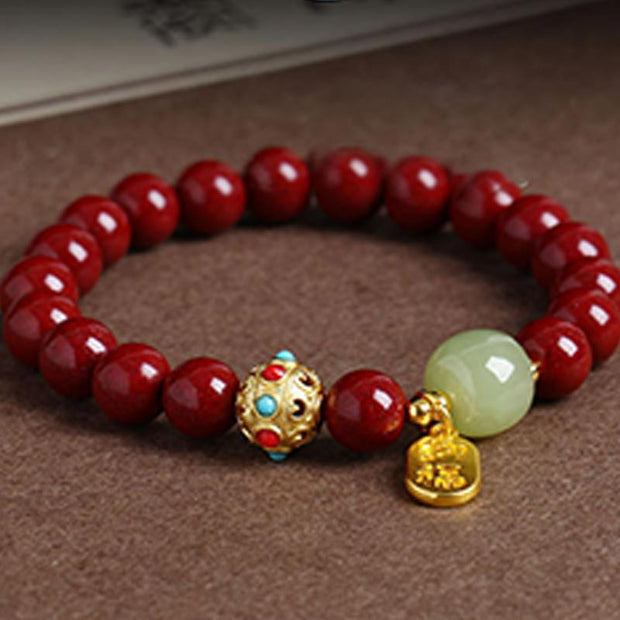 Buddha Stones Cinnabar Green Aventurine Fortune Protection Charm Bracelet Bracelet BS 1