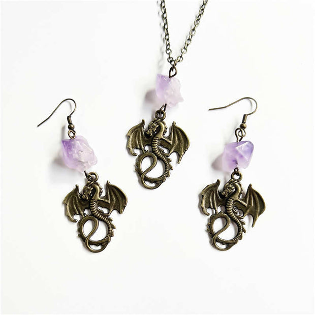 Buddha Stones Dragon Amethyst Pattern Protection Necklace Pendant Earrings