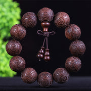 Buddha Stones Chinese Zodiac Rosewood Ebony Boxwood Copper Coin PiXiu Carved Warmth Bracelet Bracelet BS Red Sandalwood Amitabha