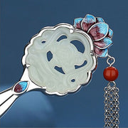 Buddha Stones Jade Lotus Hairpin Tassel Prosperity Decoration Decorations BS 5