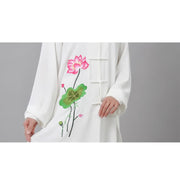 Buddha Stones Lotus Flower Leaf Pattern Tai Chi Meditation Prayer Spiritual Zen Practice Clothing Women's Set Clothes BS 17