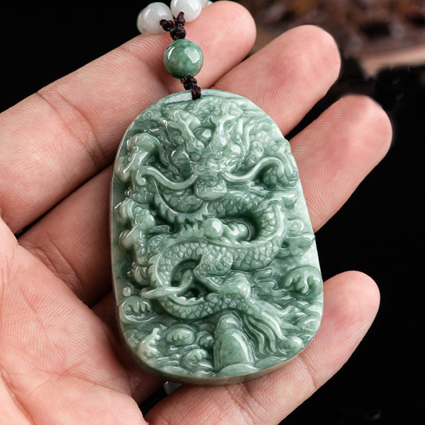 Buddha Stones Chinese Zodiac Dragon Jade Prosperity Necklace Bead String Pendant Necklaces & Pendants BS 4