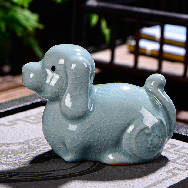 Buddha Stones Chinese Zodiac Wealth Ceramic Tea Pet Home Figurine Decoration Decorations BS Dog 9cm*5cm*6cm