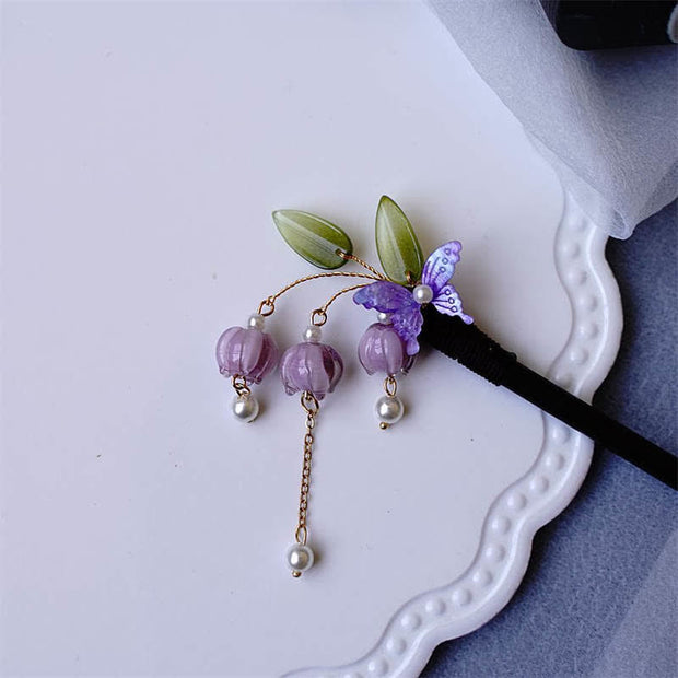 Buddha Stones Pearl Flower Butterfly Love Freedom Tassels Hairpin Hairpin BS 7