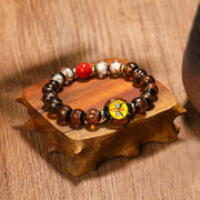 Buddha Stones Tibetan Five God of Wealth Thangka Liuli Glass Bead Chinese Zodiac Protection Bracelet