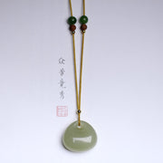 Buddha Stones Natural Hetian Jade Small Bag Pattern Prosperity String Necklace Pendant Necklaces & Pendants BS 9