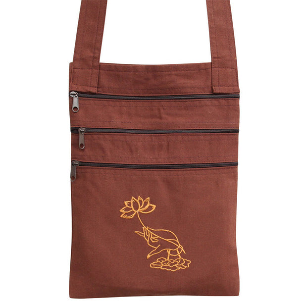 Buddha Stones Spiritual Mind Practice Lotus Embroidered Cotton Shoulder Bag Crossbody Bag Bag BS 4