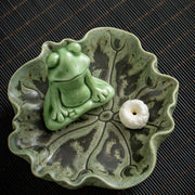 Buddha Stones Leaf Meditation Frog Pattern Healing Ceramic Incense Burner Decoration Incense Burner BS 2