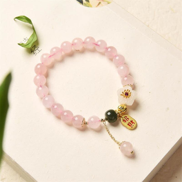 Buddha Stones Natural Pink Crystal Jade Flower Warm Love Bracelet Bracelet BS 5
