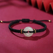 Buddha Stones Peace Buckle Jade Abundance Braided Bracelet Bracelet BS Black(Wrist Circumference 14-20cm)