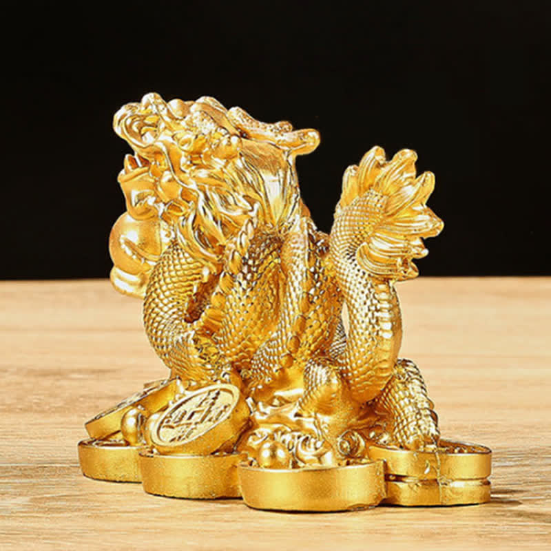 Buddha Stones Feng Shui Dragon Copper Coin Wealth Success Luck