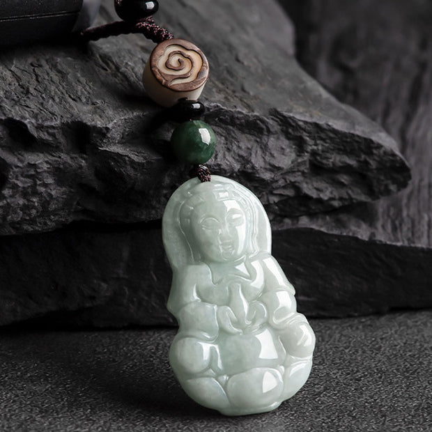 Buddha Stones Laughing Buddha Avalokitesvara Jade Blessing Car Keychain String Decoration Decorations BS Avalokitesvara