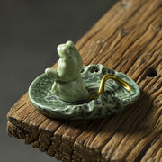 Buddha Stones Leaf Meditation Frog Pattern Healing Ceramic Incense Burner Decoration Incense Burner BS 15