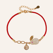 Buddha Stones 925 Sterling Silver Year of the Rabbit Hetian White Jade Luck Blessing Red String Bracelet Bracelet BS 7