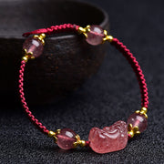 Buddha Stones Natural Strawberry Crystal Pixiu Charm Lucky Red String Bracelet Bracelet BS 2