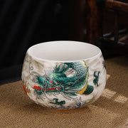 Buddha Stones Dragon Cicada Bamboo Deer Crane Lotus Plum Flower Ceramic Teacup Kung Fu Tea Cup Bowl 185ml Cup BS Dragon Rising All Over The World 8.5cm*5.5cm*185ml