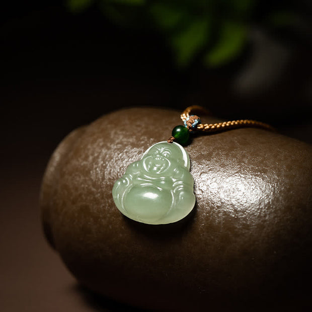 Buddha Stones Laughing Buddha Jade Lotus Prosperity String Necklace Pendant Necklaces & Pendants BS 1