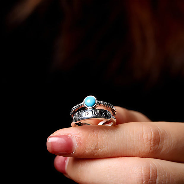 925 Sterling Silver Turquoise Six True Words Blessing Ring Rings BS 3