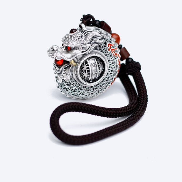Buddha Stones 999 Sterling Silver Year of the Dragon Rotatable Ball Five Elements Copper Coin Strength Hanging Decoration Hanging Decoration BS 4