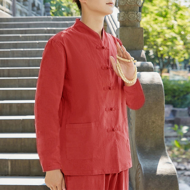 Buddha Stones Spiritual Zen Practice Yoga Meditation Prayer Clothing Cotton Linen Men's Set Clothes BS Red 6XL