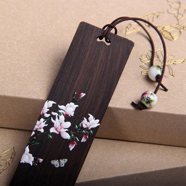 Buddha Stones Butterfly Flower Ebony Wood Bookmarks With Gift Box