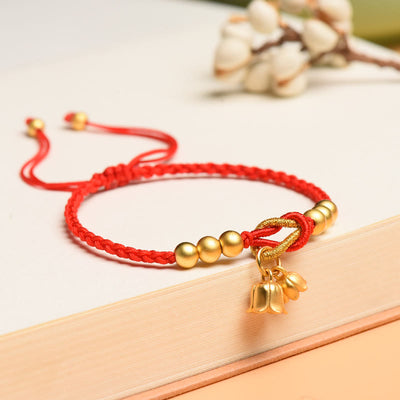 Buddha Stones Handcrafted Lily Of The Valley Flower Charm Design Luck Protection Braided Bracelet Bracelet BS Red Rope(Wrist Circumference 14-19cm)